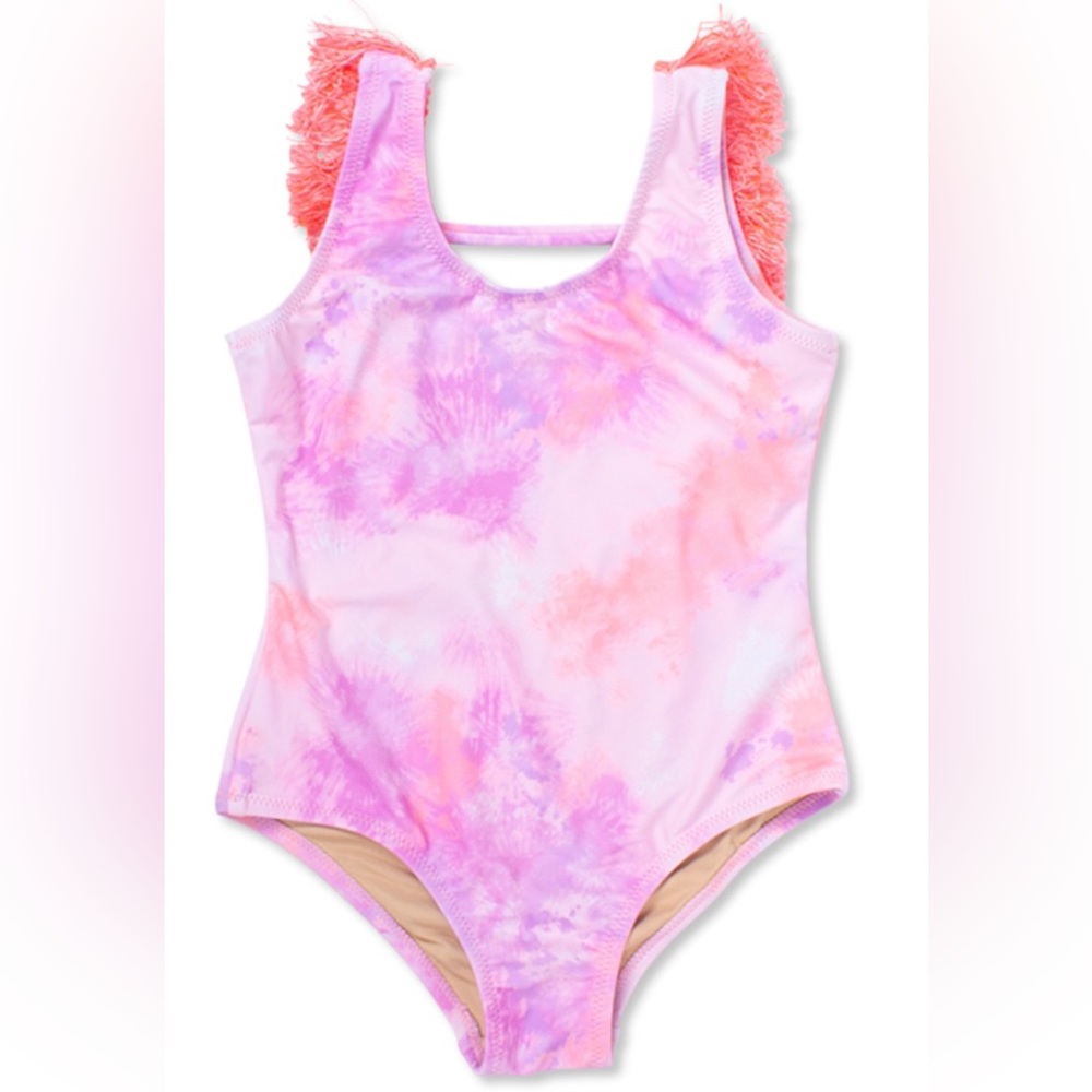 Shade Critters One Piece Fringe Back in Coral Tie Dye